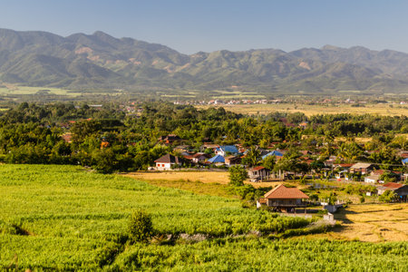 View of rural landscape near Muang Sing, Laosの写真素材