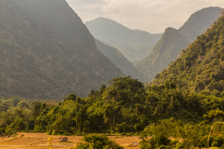 Landscape near Muang Ngoi Neua village, Laos.の写真素材