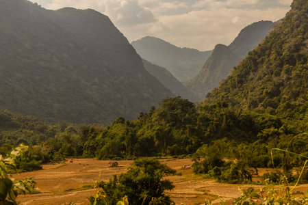 Landscape near Muang Ngoi Neua village, Laos.の写真素材