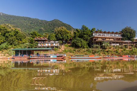 View of Muang Ngoi Neua village from Nam Ou river, Laos.の写真素材