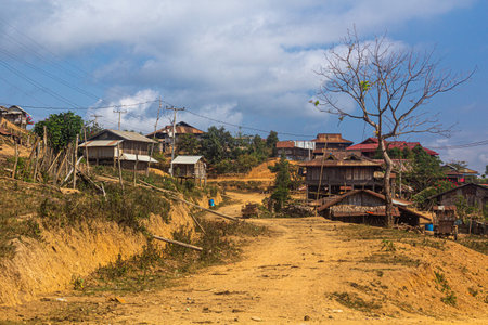 Samarkisay village in Phongsali province, Laosの写真素材