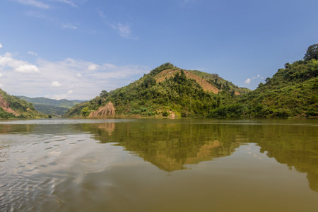 Waters of Nam Ou 3 reservoir, Laosの写真素材