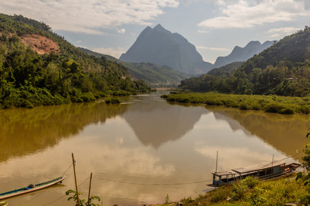 Nam Ou river near Muang Ngoi Neua village, Laosの写真素材