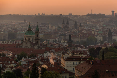 Early morning aerial view of Prague, Czech Republicの写真素材