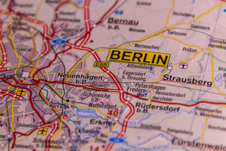 Berlin, Germany on a road map.の写真素材