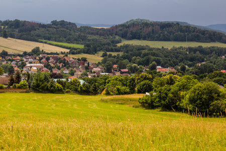 Aerial view of Ceska Kamenice, Czech Republicの写真素材