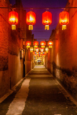 Evening view of an alley in Pingayo Ancient City, Chinaの写真素材