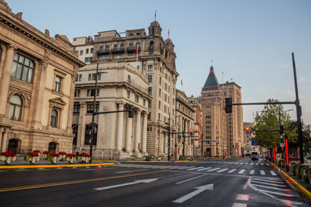 Historical buildings at The Bund in Shanghai, Chinaの写真素材