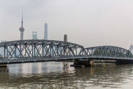 Historical Waibaidu bridge in Shanghai, Chinaのeditorial素材