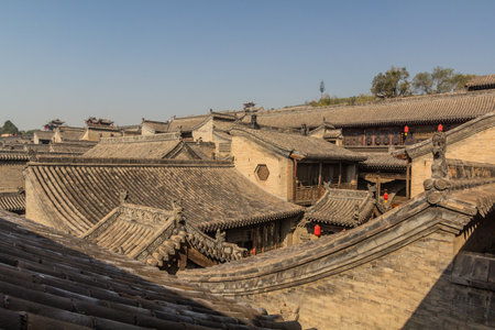 Roofs of Hongmen castle in Wang Family Courtyard in Lingshi county, Chinaの写真素材
