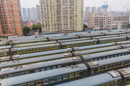 Trains at the Shanghai railway station, China
