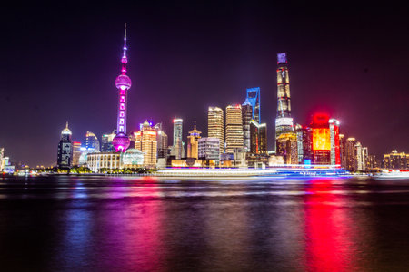 Skyline of Pudong in Shanghai, Chinaの写真素材