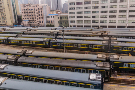 Trains at the Shanghai railway station, China