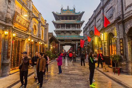PINGYAO, CHINA - OCTOBER 20, 2019: View of a street in Pingayo Ancient City, China