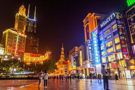 SHANGHAI, CHINA - OCTOBER 23, 2019: Night view of Century Square in Shanghai, Chinaのeditorial素材