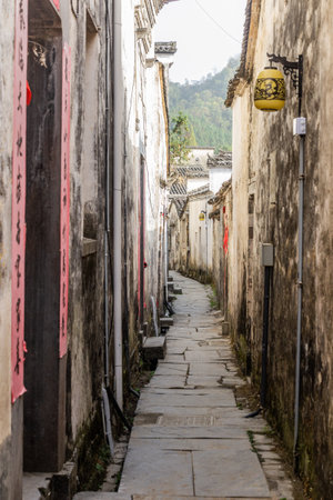 XIDI, CHINA - OCTOBER 29, 2019: Alley in Xidi village, Anhui province, Chinaのeditorial素材