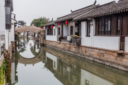 Canal in Luzhi water town, Jiangsu province, Chinaの写真素材