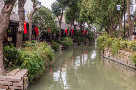 LUZHI, CHINA - OCTOBER 27, 2019: Canal in Luzhi water town, Jiangsu province, Chinaのeditorial素材