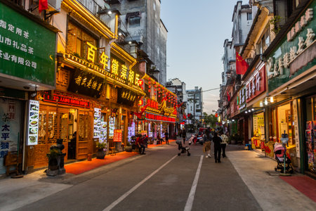 TUNXI, CHINA - OCTOBER 28, 2019: Shopping street in Tunxi city, Anhui province, Chinaのeditorial素材