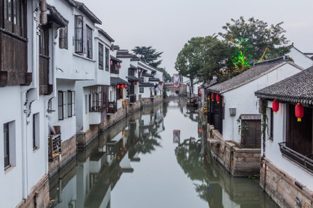 Canal in Luzhi water town, Jiangsu province, Chinaの写真素材