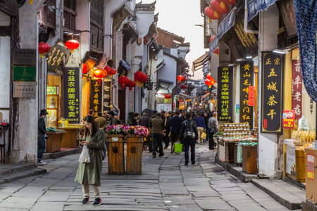 TUNXI, CHINA - OCTOBER 28, 2019: Old Street (Lao Jie) in Tunxi city, Anhui province, Chinaのeditorial素材