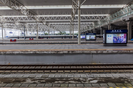 CHENGDU, CHINA  - NOVEMBER 6, 2019: Platforms of Chengdu East (Chengdudong) railway station in Chengdu, Chinaのeditorial素材