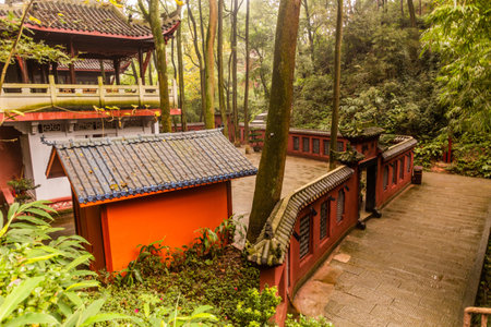 Temple in Giant Buddha scenic area in Leshan, Sichuan province, Chinaの写真素材