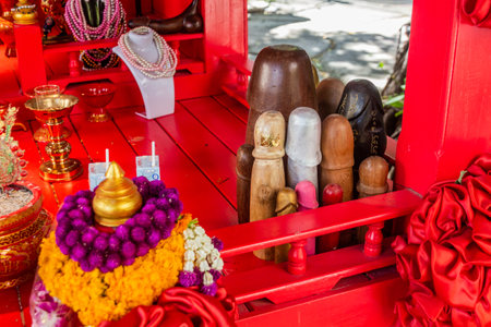BANGKOK, THAILAND - DECEMBER 14, 2019: Chao Mae Tuptim phallic shrine in Bangkok, Thailand.