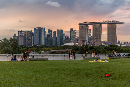 SINGAPORE, SINGAPORE - DECEMBER 16, 2019: View of Marina Bay in Singapore skyline.