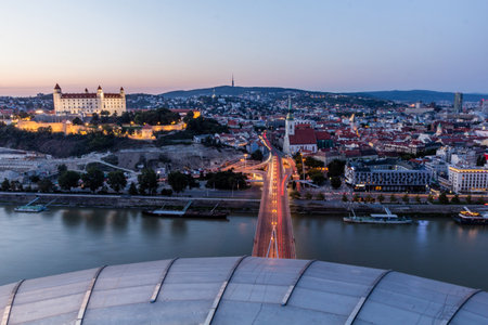 Aerial view of the castle and old town in Bratislava, capital of Slovakiaの写真素材