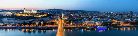 Evening panorama of the castle and old town in Bratislava, capital of Slovakiaの写真素材