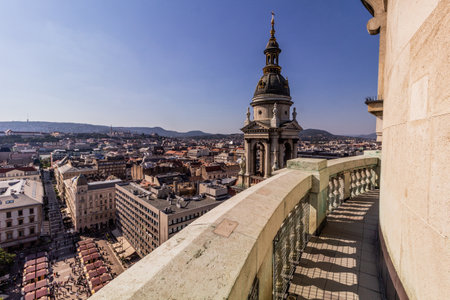 Aerial view of Budapest from St. Stephen's Basilica's cupola, Hungaryの写真素材