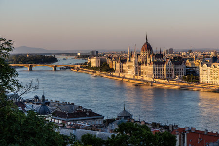 Danube river and Hungarian Parliament Building in Budapest, Hungaryの写真素材