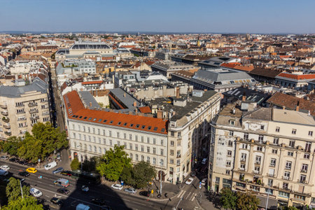 Aerial view of Budapest from St. Stephen's Basilica's cupola, Hungaryの写真素材