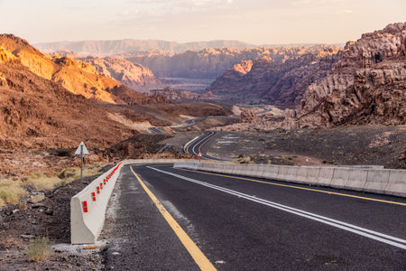 View of 8788 road descending to Wadi Disah, Saudi Arabia