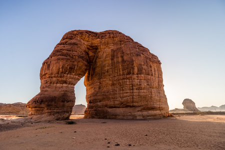Jabal Al-Fil (Elephant Rock) rock formation near Al Ula, Saudi Arabiaの写真素材