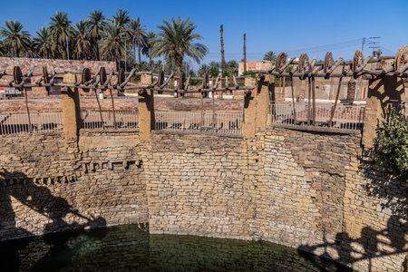 Bir Haddaj, one of the largest and oldest wells in the Arabian peninsula, in Tayma, Saudi Arabiaの写真素材