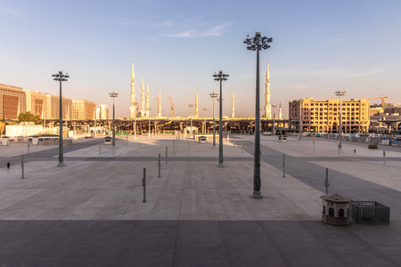 Prophet's Mosque in Al Haram area of Medina, Saudi Arabiaの写真素材
