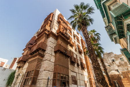Traditional houses in Al Balad,  historic center of Jeddah, Saudi Arabiaの写真素材
