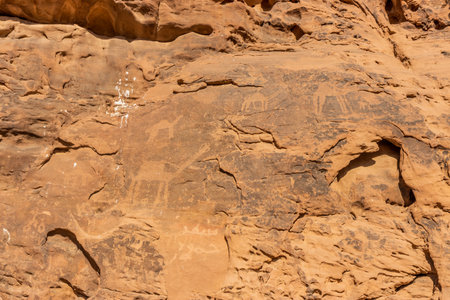 Rock art (petroglyphs) in Jubbah, Saudi Arabiaのeditorial素材