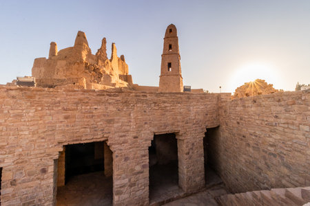 Ancient Umar (Omar) mosque and Marid Castle in Dumat al Jandal, Saudi Arabiaの写真素材