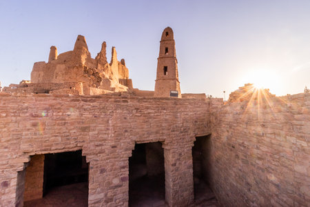 Ancient Umar (Omar) mosque and Marid Castle in Dumat al Jandal, Saudi Arabiaの写真素材