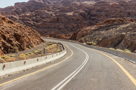 View of 8788 road descending to Wadi Disah, Saudi Arabia