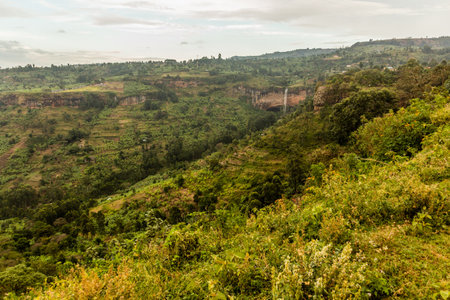 Rural landscape and Sipi falls, Ugandaの写真素材