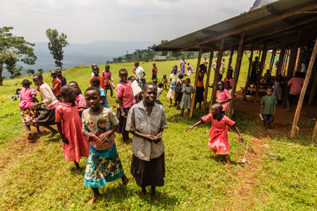 BUDADIRI, UGANDA - FEBRUARY 26, 2020: Pupils in a rural school near Budadiri, Uganda