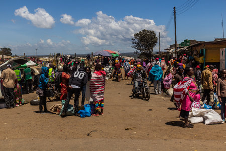 NTULELE, KENYA - FEBRUARY 18, 2020: View of a market in Ntulele village, Kenyaのeditorial素材