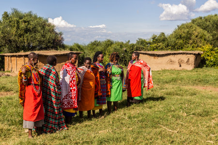 MASAI MARA, KENYA - FEBRUARY 20, 2020: Masai women in their village, Kenyaのeditorial素材