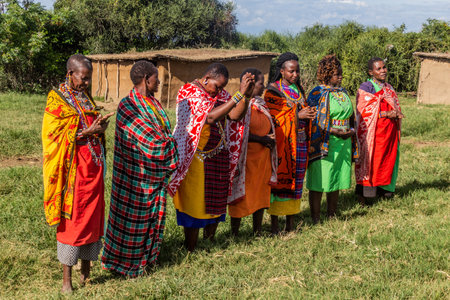 MASAI MARA, KENYA - FEBRUARY 20, 2020: Masai women in their village, Kenyaのeditorial素材