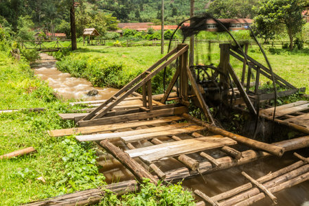 Water wheel near Kisiizi Falls, Ugandaの写真素材