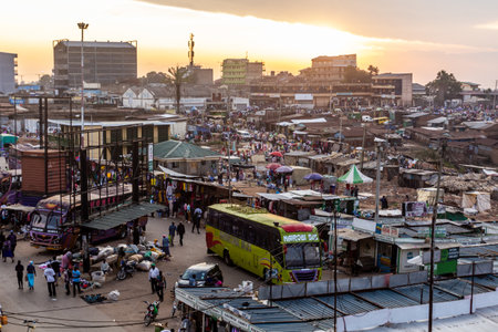KAKAMEGA, KENYA - FEBRUARY 22, 2020: Aerial view of a market and bus stand in Kakamega, Kenyaのeditorial素材